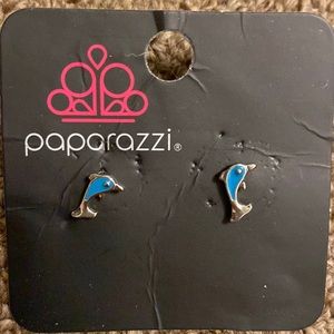 Paparazzi blue dolphin earrings